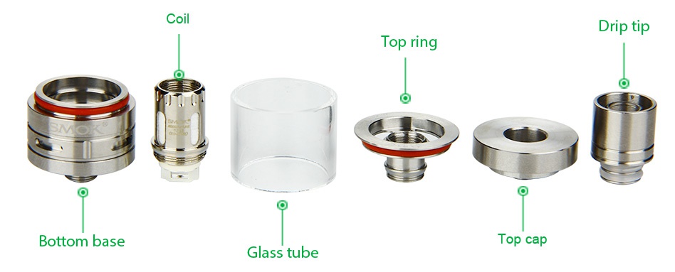SMOK R40 TC Starter Kit 1900mAh Coil Drip tip Top ring Bottom base Top cap Glass tube