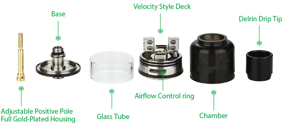 GeekVape Avocado 24 RDTA Tank with Bottom Airflow 4ml elocity Style Deck ase Delrin drip p    Airflow Control ring Adiustable positive pole  lGod  Plated housin Glass Tube Chamber